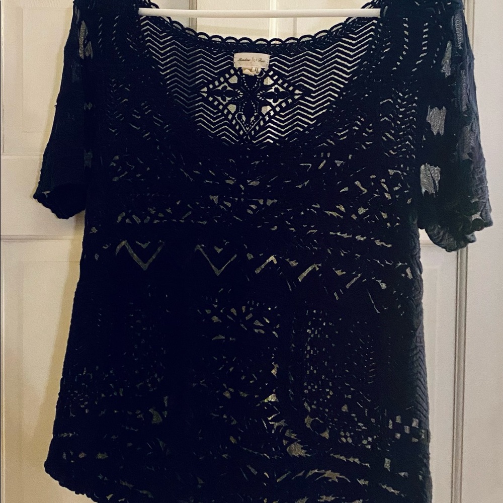 ANTHROPOLOGIE | Short Sleeve Lace Blouse
